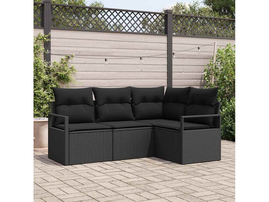 Vidaxl Conjunto De Sofás 4 Unid. Preto Vime Pe