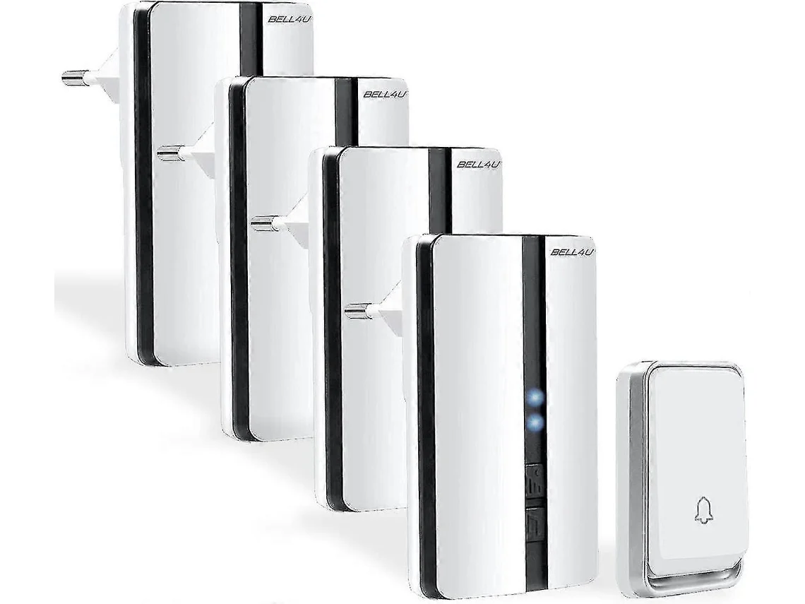 Campainha Sem Fio Campainha Sem Fio com Quatro Receptores À Prova Dágua 4 Níveis de Volume 52 Toques Campainha Sem Fio para Uso Externo Brilvib_gsg