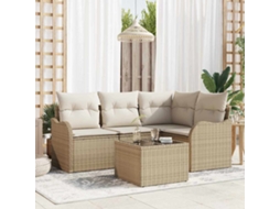 Vidaxl Conjunto De Sofá De Jardim 5 Unid. Bege Vime Pe