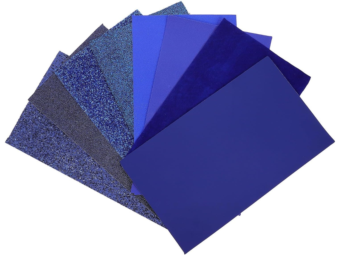 Conjunto De 8 Folhas De Couro Azul Para Artesanato E Hobbies Criativos.