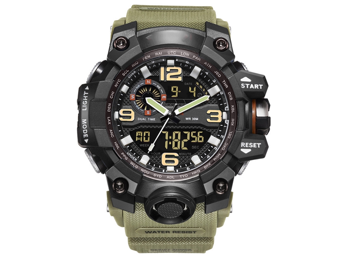 Reloj Deportivo Masculino Con Dial Digital Luminoso Y Correa De Plástico Impermeable (negro+caqui)