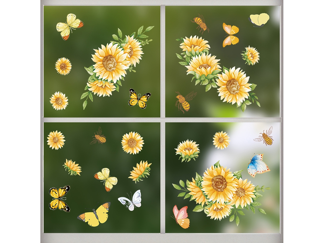 Adesivos Girassol para Janelas Decoração Outono e Verão Dupla Face RNEMITERY