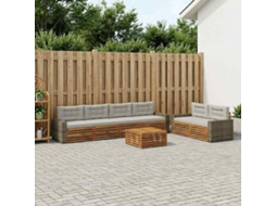 Vidaxl Conjunto De Sofás Para Exterior 7 Pcs Natural E Cinzento-claro