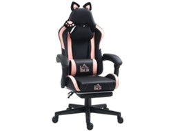 Cadeira Gamer Ergonômica Com Orelhas De Gato, Cadeira Gamer Com Encosto Reclinável, 65 X 62 X 124 Cm, Preta