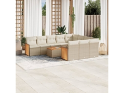 Vidaxl 11 Pcs Conjunto Sofás De Jardim C/ Almofadões Vime Pe Bege