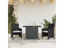 Vidaxl 3 Pcs Conjunto De Bistrô Com Almofadões Vime Pe Preto