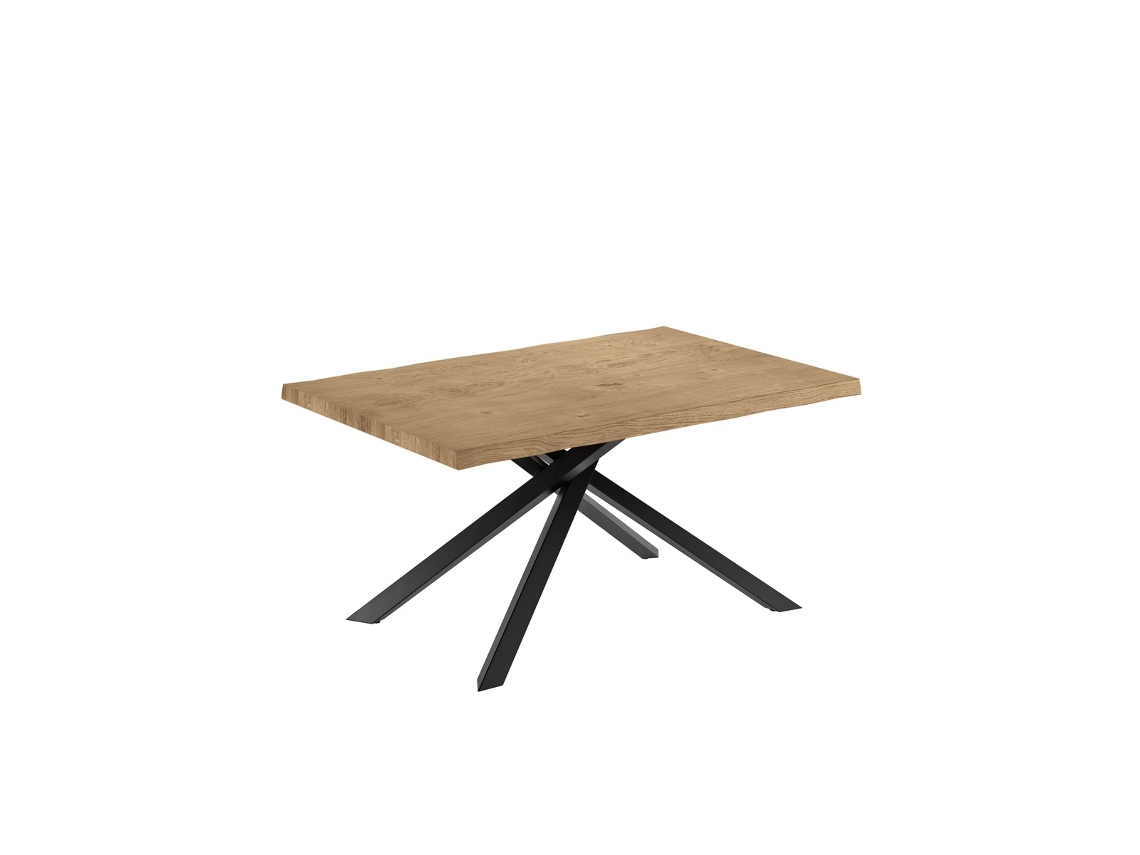 Mesa Extensível Spike 160/240 Cm Em Folheado De Carvalho Natural Com Pés De Metal Preto - Design Contemporâneo Para Salas De Estar