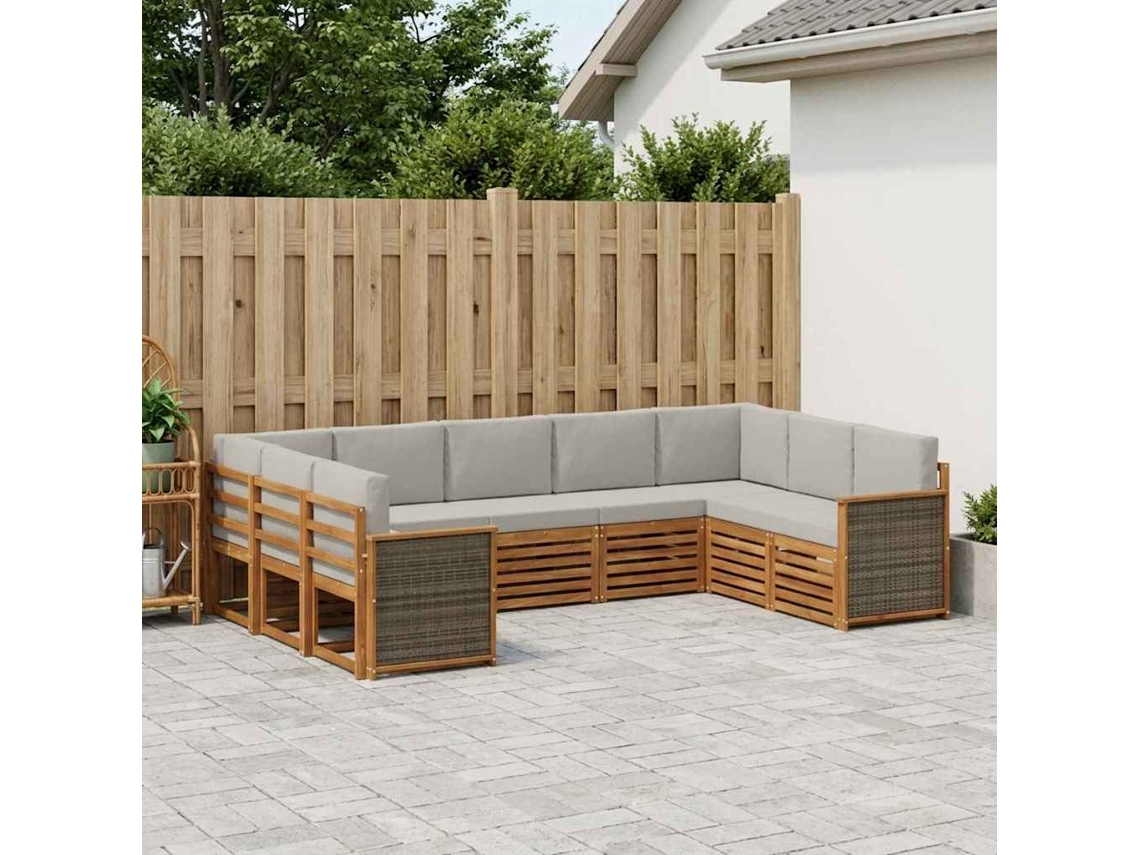 Vidaxl Conjunto De Sofá Sectional 7 Pcs Natural E Cinzento-claro