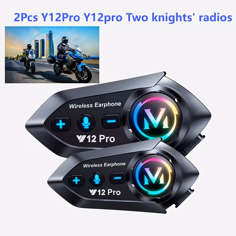 Intercomunicador Para Capacete Moto Y12 Pro, 500m, Bluetooth, Display Led, Microfone 2 Em 1 Rosae