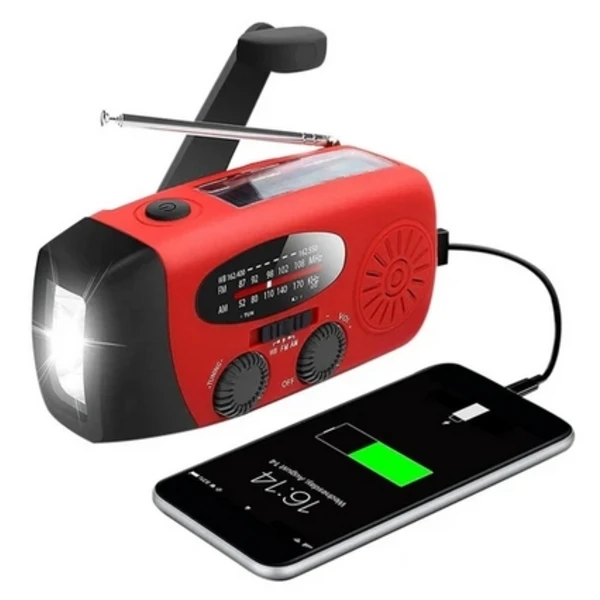 RÁDIO DE MANIVELA AQUAFORGE com células solares, lanterna e bateria externa 2000mah, emergência, sobrevivência
