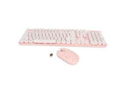 Aetheria teclado e Mouse Sem Fio Retro 2.4g com Teclas Redondas e Teclado Numérico Cor Rosa
