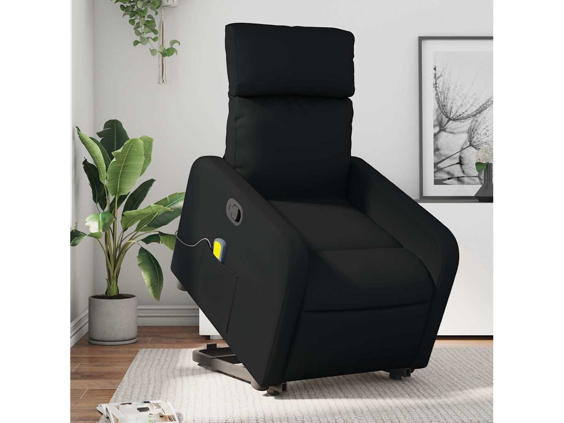 Vidaxl Poltrona Massagens Reclinável Elevatória Couro Artificial Preto