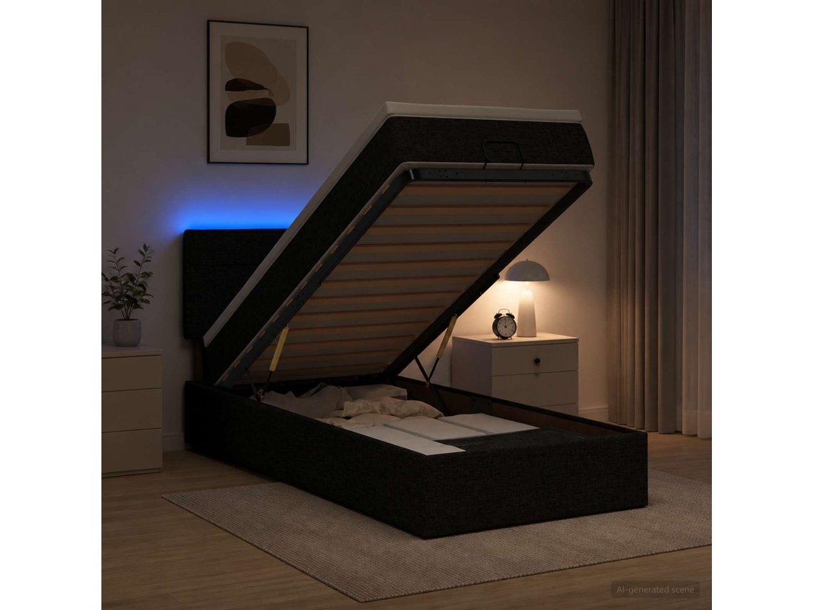 Vidaxl Cama Ottoman Com Colchão E Led Preto 90 X 190 Cm Tecido