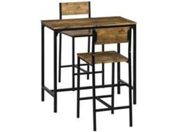 Kit de Bar 3 Peças: Mesa Alta e 2 Cadeiras, MDF com Estrutura Metálica, resistente à Água, marrom BTFORUS