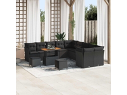 Vidaxl Conjunto de Sofá de Jardim 13 Pcs Preto Vime Pe