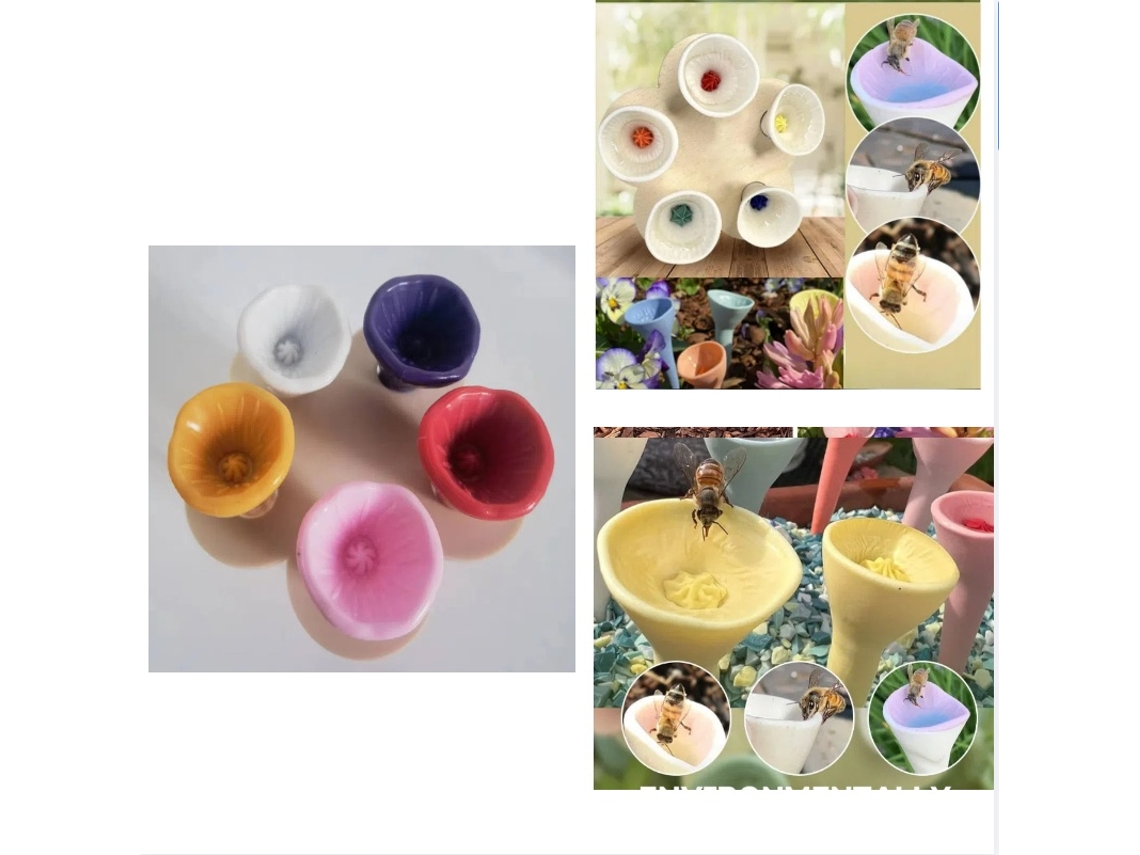 Bebedouro Para Abelhas Em Resina Com Flor (conjunto De 2) Multicolor Elysve