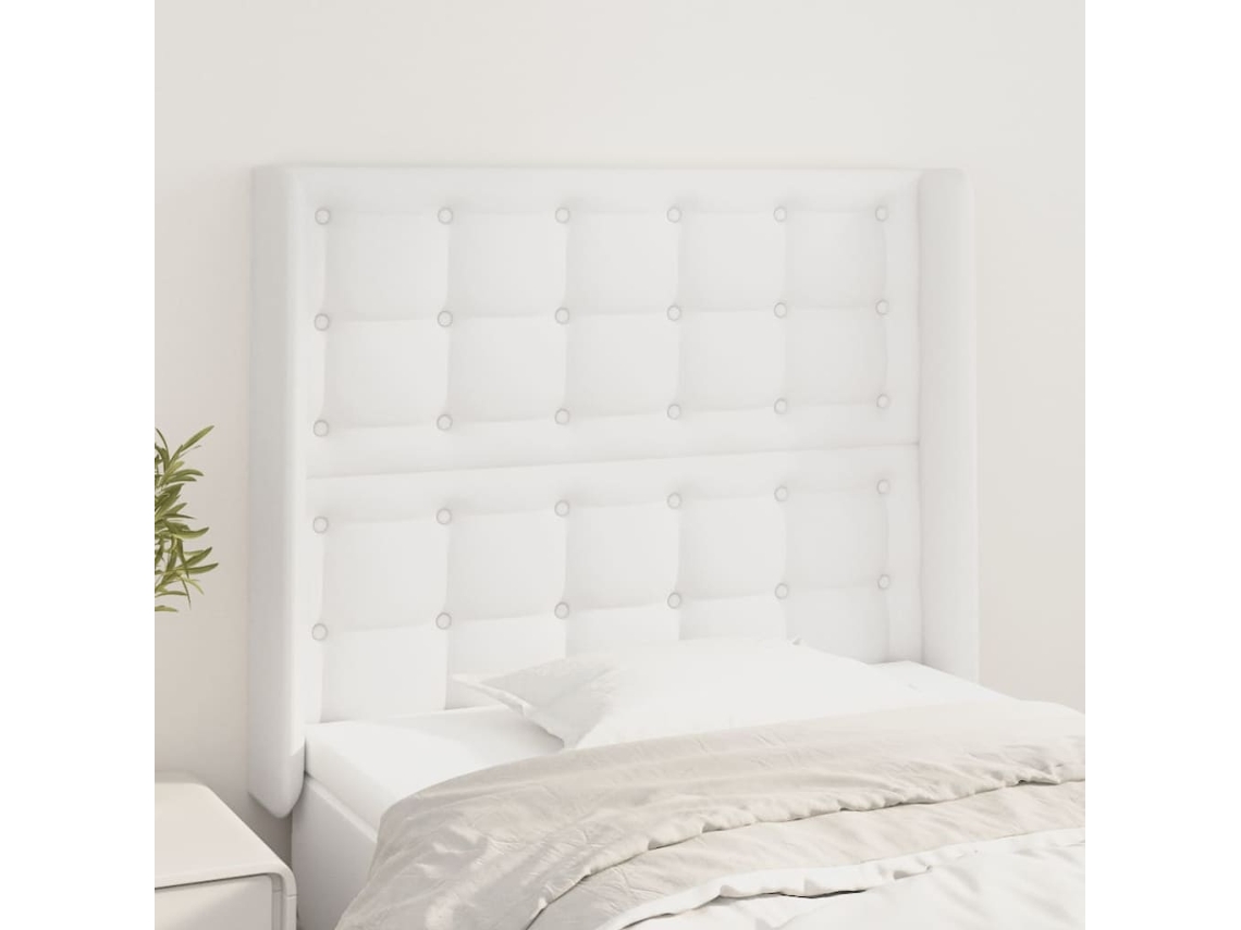 Vidaxl Cabeceira Cama C/ Abas Couro Artificial 93x16x118/12 Cm Branco