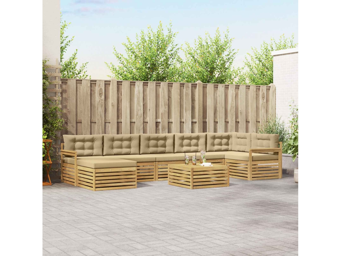 Vidaxl Conjunto De Sofás Para Exterior 8 Unid. Branco E Bege