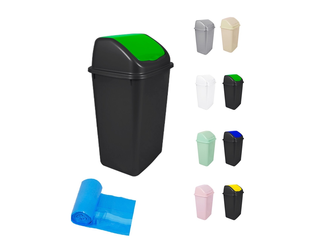 Cubo De Basura Con Tapadera Basculante - 15l / 25l / 30l / 50l - Papelera Ideal Para Cocina, Baño Y Oficina Verde - Negro 30 L + Bolsas