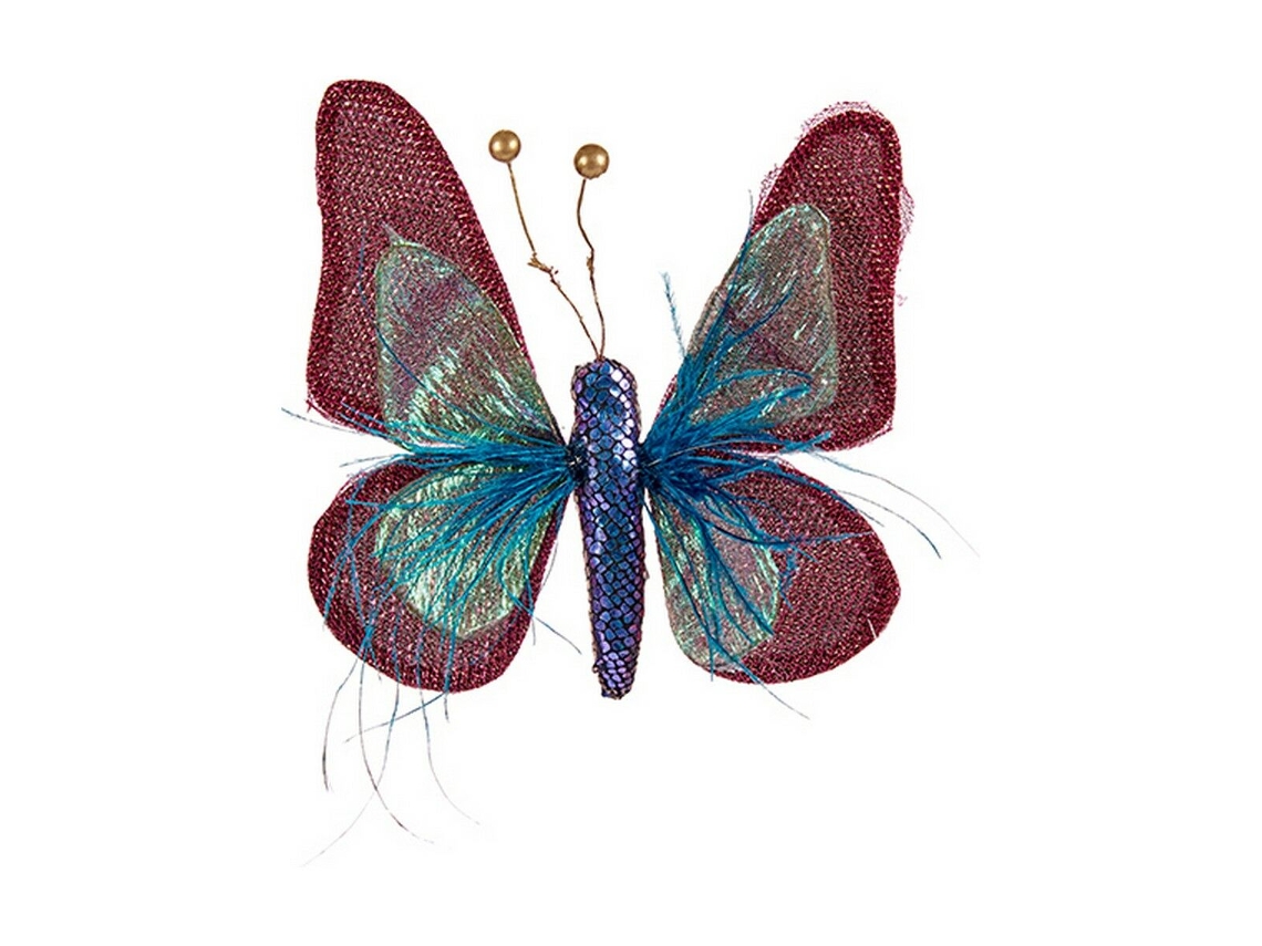 Adorno Natalício Borboleta Azul Cor de Rosa 14 X 3 X 18 cm