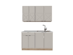 Cozinha Fame Line, 140cm, Pt Mármore, Grisbeige/carvalho Dourado, Carvalho De Força Dourado, Vicco