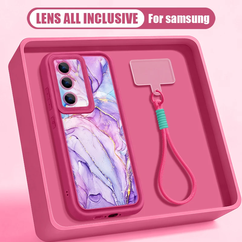 Capa Para Celular Galaxy S25 Com Estampa De Mármore E Cordão (rosa Claro), Capa Macia.