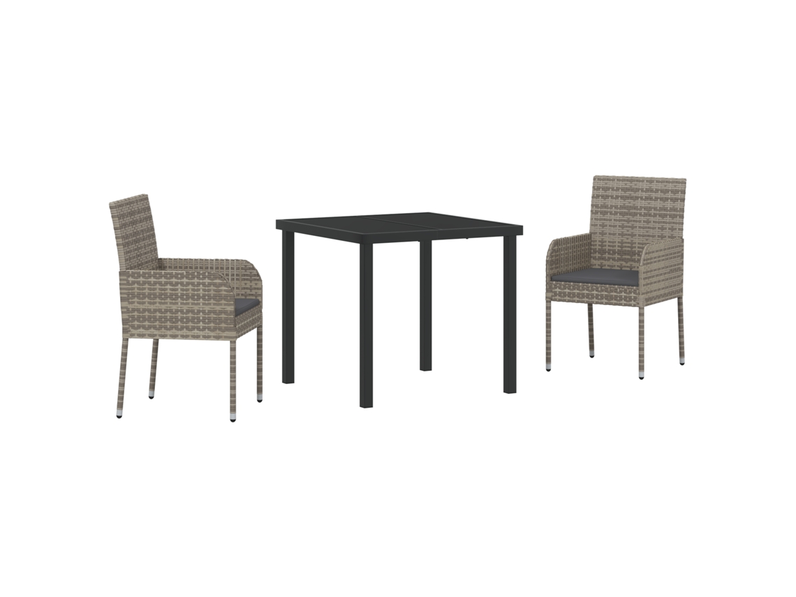 Conjunto 3 De Jantar De Jardim De Vidaxl Com Almofadas Cinza Rattan Pe