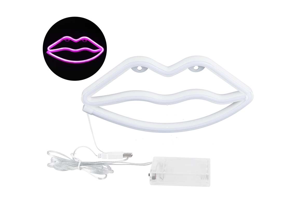 Luz de Néon Lábio Rosa Decorativa S/MARCA