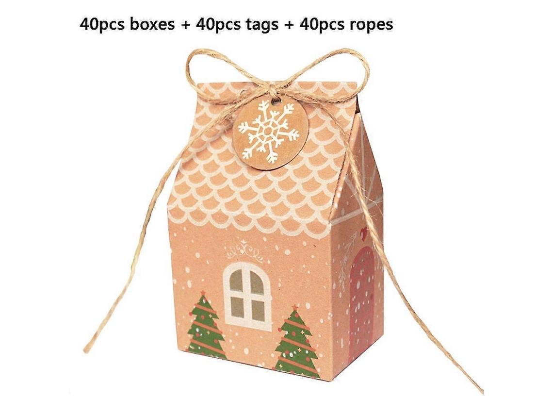 Conjunto De 5 Sacolas De Papel Kraft Em Formato De Casinha Com Cordas Para Presente De Natal Árvore De Natal Doces E Presentes Hengjian