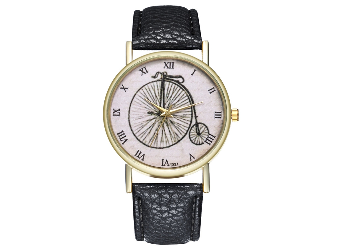 Relógio de quartzo com pulseira de couro PU, mostrador redondo moderno para casais, preto.