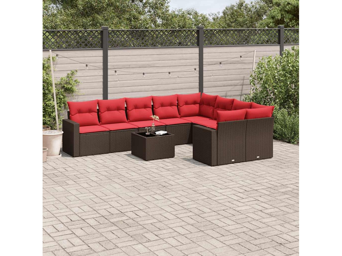 Vidaxl 10 Pcs Conj. Sofás Jardim Com Almofadões Vime Pe Castanho