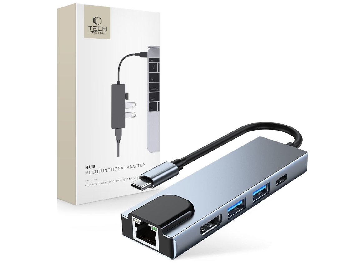 Hub Usb C 5 Em 1 Tech Protect Usb/hdmi/ethernet/usb C Cinza Brilvibera