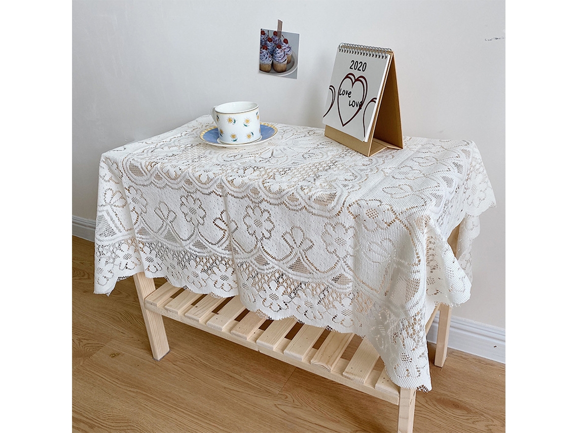 Manta De Mesa De Renda Padrão Oco Branca 90x90cm