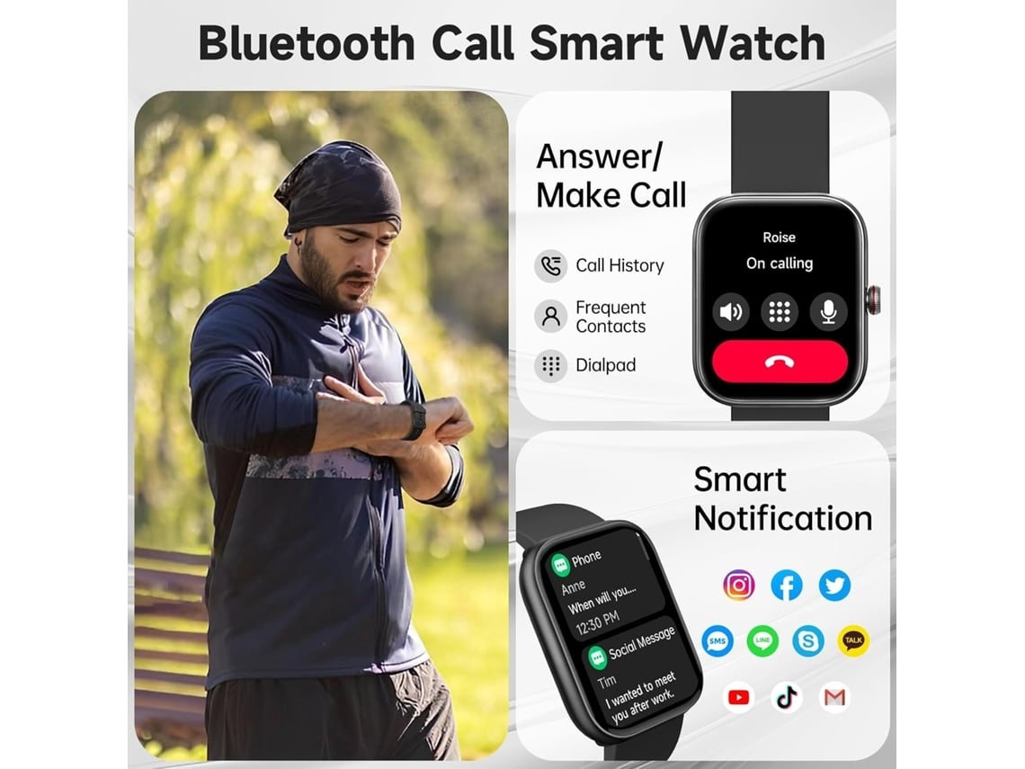 Smart Watch Alexa Built In Smart Watch Atender/fazer Chamadas 1 91 Polegada Hd Ip68 À Prova Dágua 100 Monitoramento Esportivo Monitoramento Yunzii
