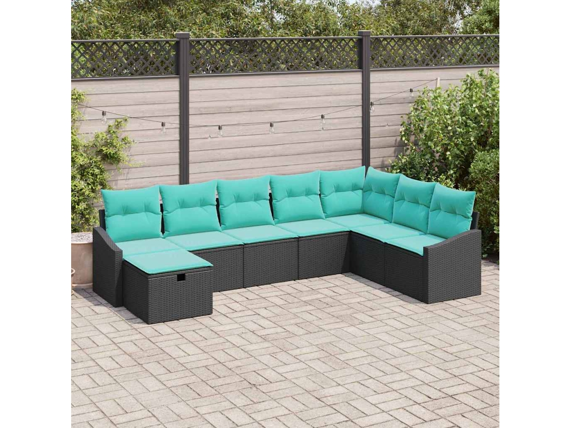 Vidaxl Conjunto De Sofá De Jardim 8 Pcs Preto Rattan Sintético