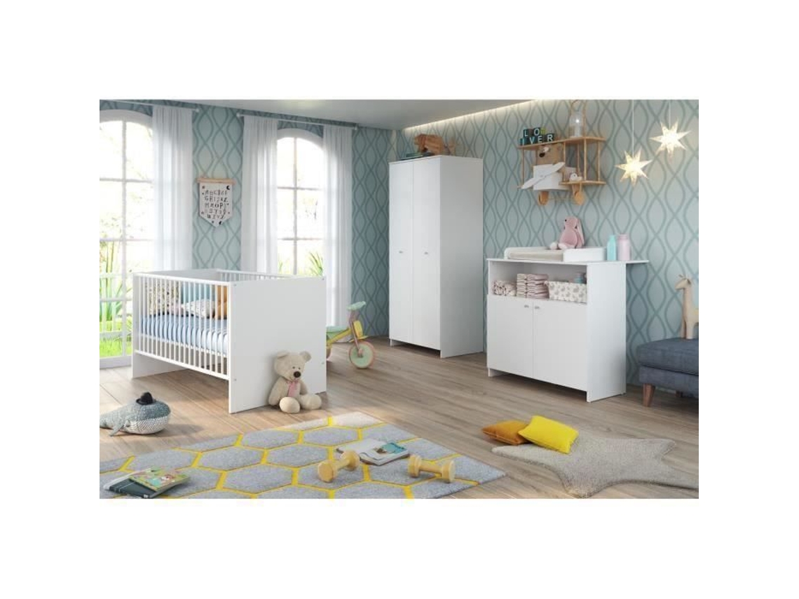 Quarto De Bebê Trio Cama 70 X 140 Cm Cômoda Com Trocador Armário Niko Branco Trend Team Trendteam