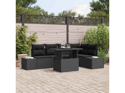 Vidaxl Conjunto De Sofá De Jardim 6 Unid. Preto Vime Pe