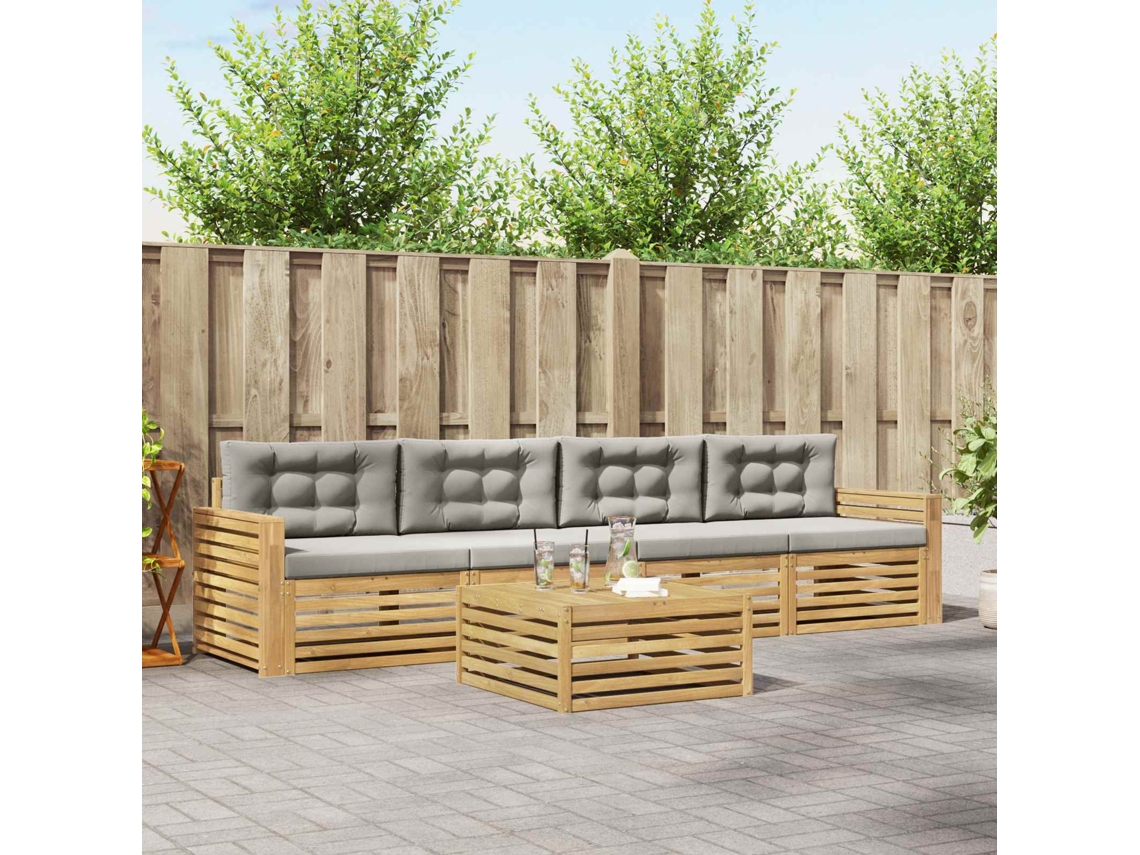 Vidaxl Conjunto De Sofás Para Exterior 5 Unid. Branco E Cinzento-claro