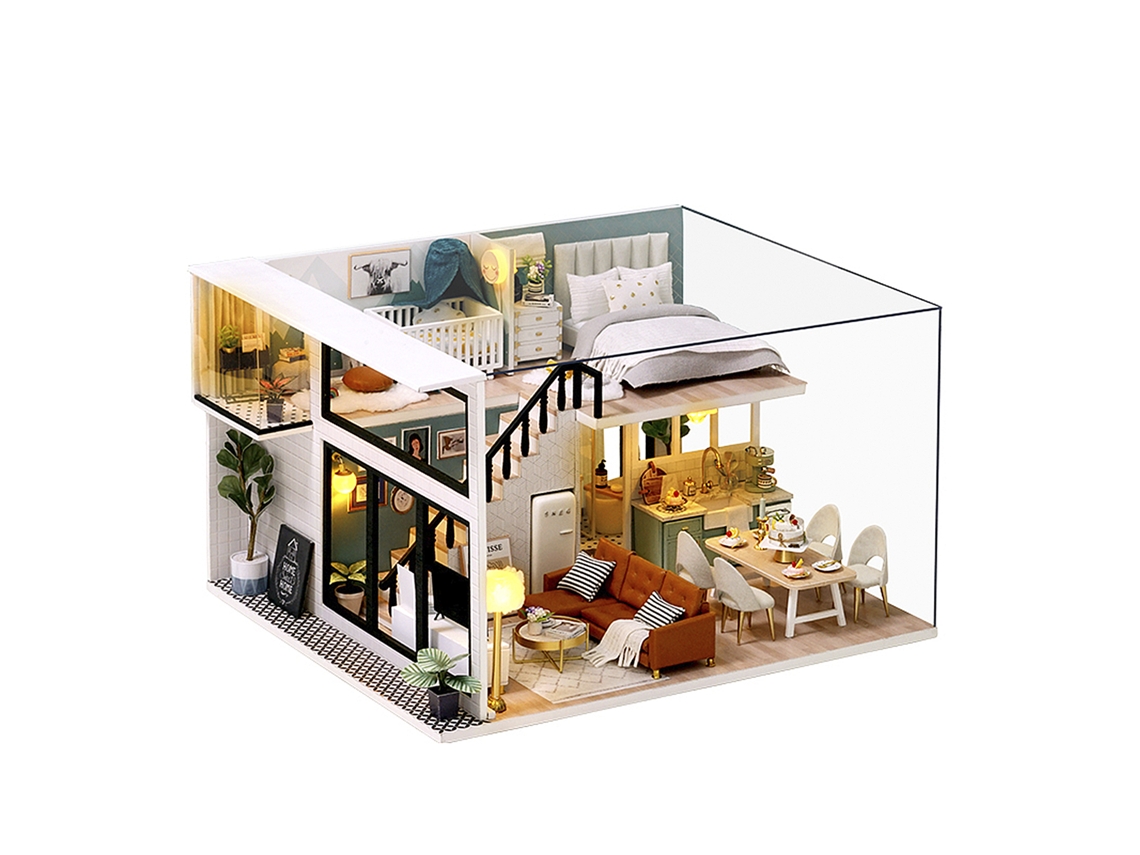 Duplex Confortável. Modelo 3d Realista Com Capa Protetora Contra Poeira E Luzes Led. 25x21x16 Cm.