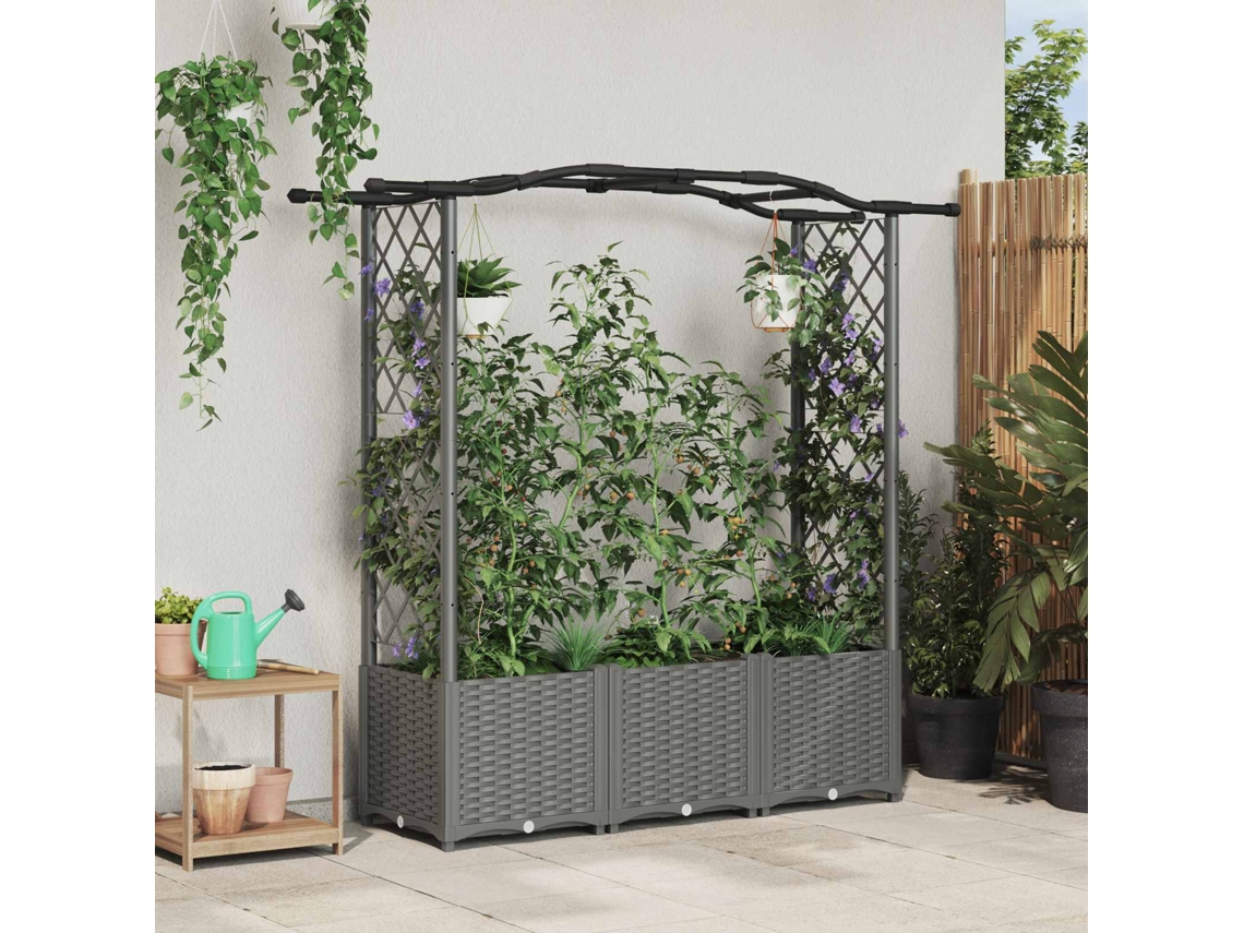 Vidaxl Cama Elevada com Treliça e Telhado Cinzento claro Pp