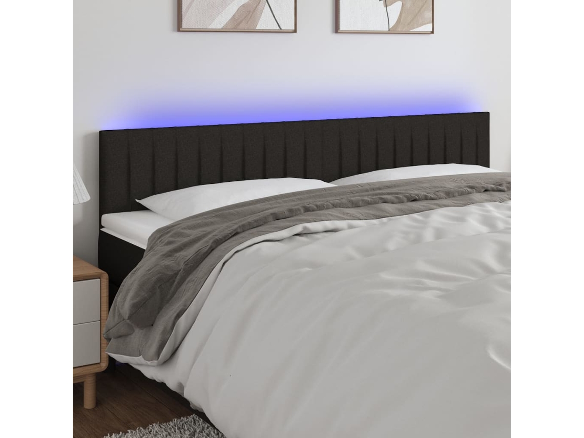 Cabecero con luces LED, tela, 160x5x78/88 cm, negro