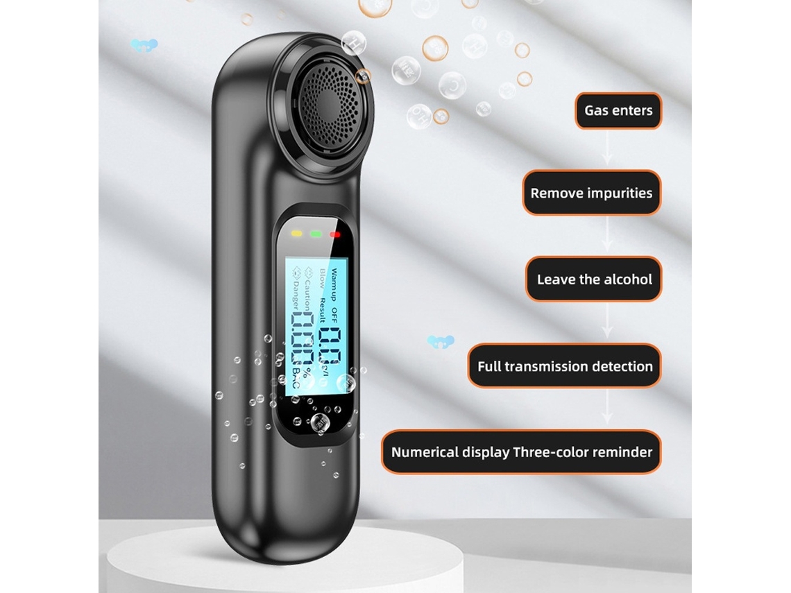 Detetor De Álcool Portátil Com 3 Luzes Indicadoras De Estado, Preto