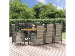 Vidaxl 9 Pcs Conjunto De Jantar P/ Jardim C/ Almofadões Vime Pe Cinza