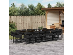 Vidaxl 17 Pcs Conjunto de Jantar P/ Jardim C/ Almofadões Vime Pe Preto