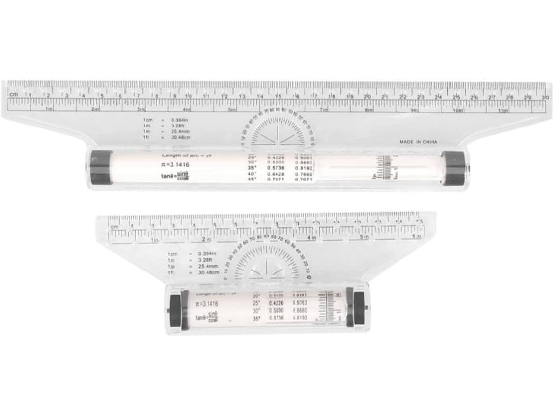 Régua paralela de plástico, 2 peças, para desenho arquitetônico, rolos de medição para desenho de círculos, ideal para