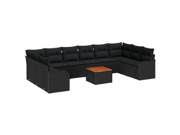 Conjunto 11 Sofá De Jardim Vidaxl Preto Vime Pe (344 X 177,5 X 69 Cm)