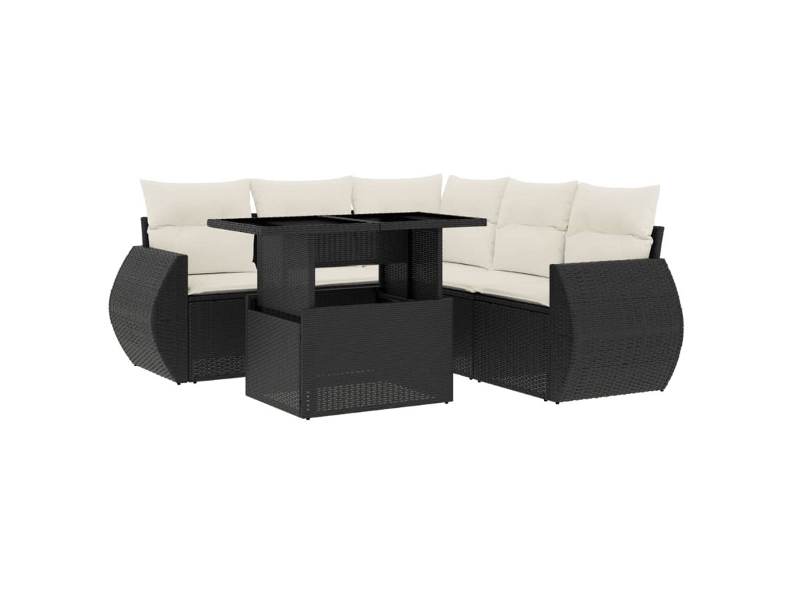 Conjunto 6 Sofás de Jardim com Almofadões VIDAXL Vime Pe Preto