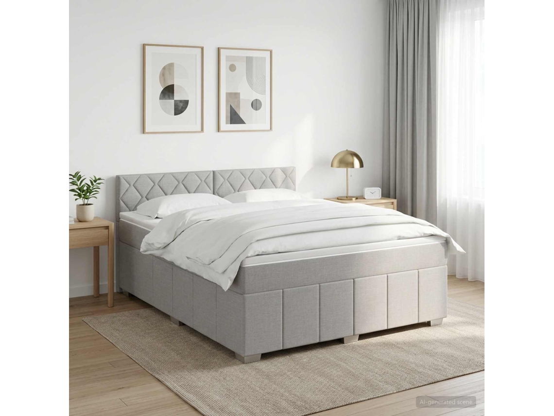 Vidaxl Cama Box Spring Com Colchão Cinzento-claro 160 X 200 Cm Tecido