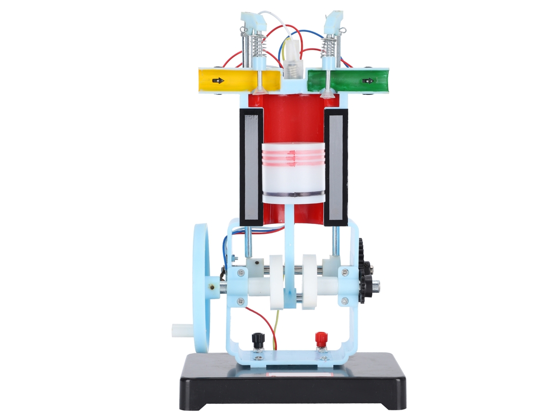 Modelo de um motor a gasolina de 4 tempos para experimentos e ensino de física.