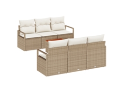 Conjunto 7 Conjunto De Sofá De Jardim Vidaxl Bege Vime Pe (175 X 62 X 69 Cm)